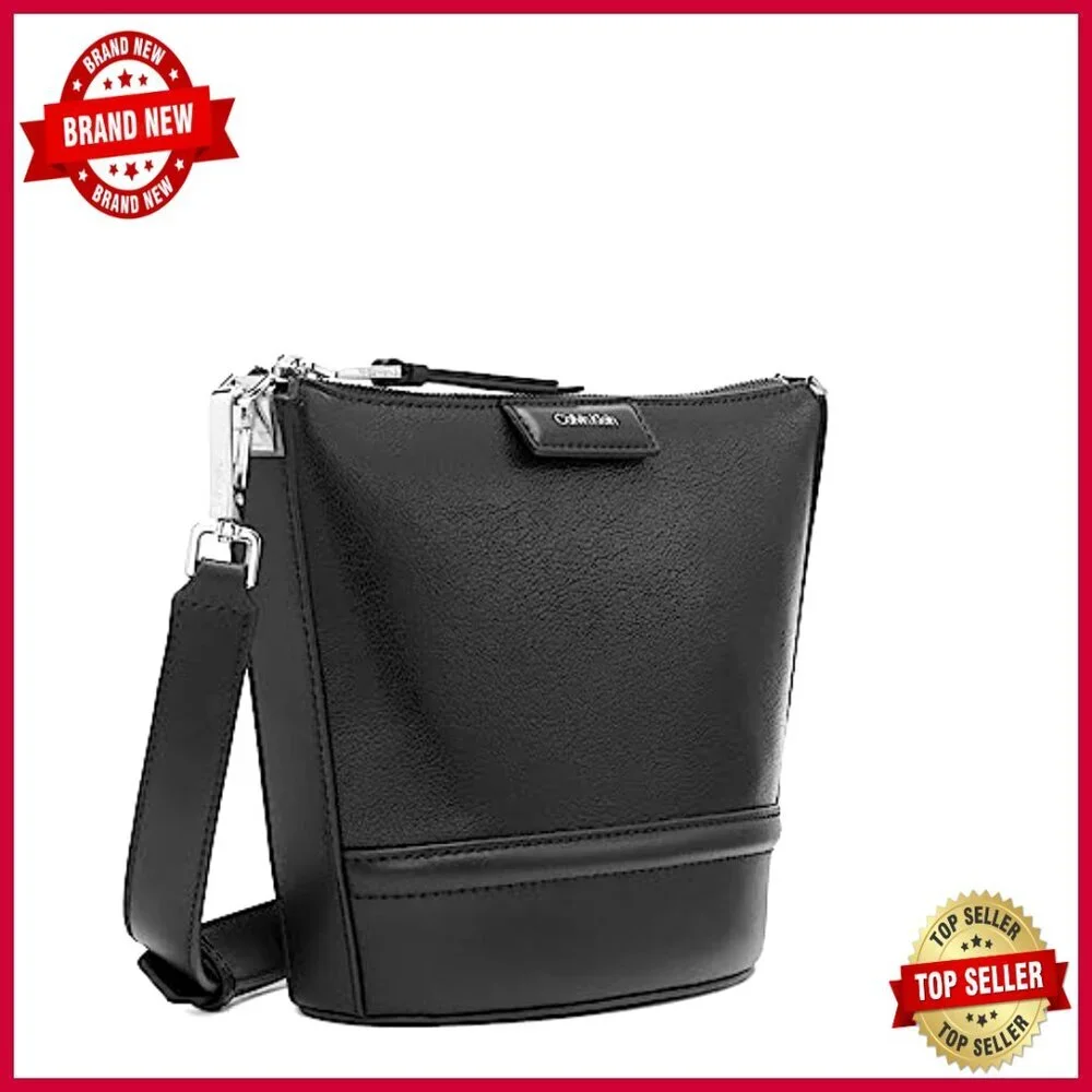 Vegan Leather Crossbody Bag with Interior Pockets, Top Zip Closure - Picture 5 of 5